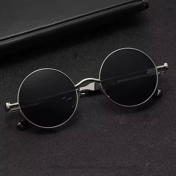 Retro Round Steampunk Silver Metallic Sunglasses UV400 Men & Women Bikercore - Picture 15 of 15
